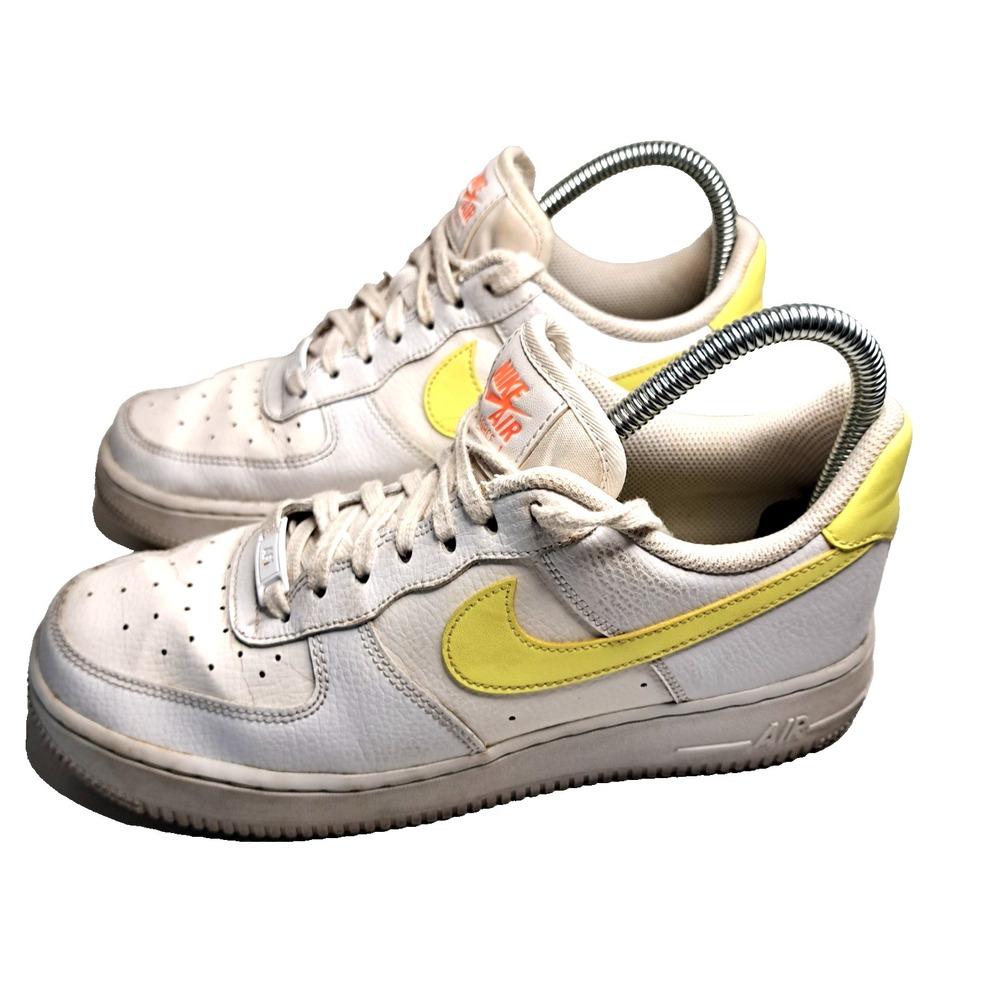 Nike Air Force 1 '07 Sneakers 315115-160 Womens 8 White w/ Yellow Swoosh Shoes